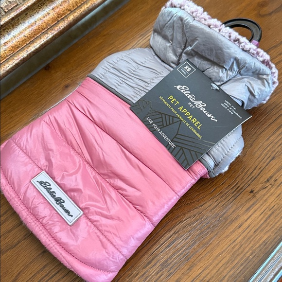 Eddie Bauer Pink/Gray Puffer Dog Jacket. Size XS. Length 7-9”. Weight 4-12 lbs. - Picture 3 of 11